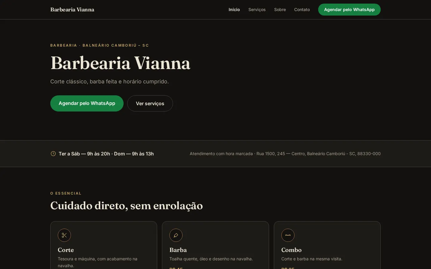 Preview do site Barbearia Vianna