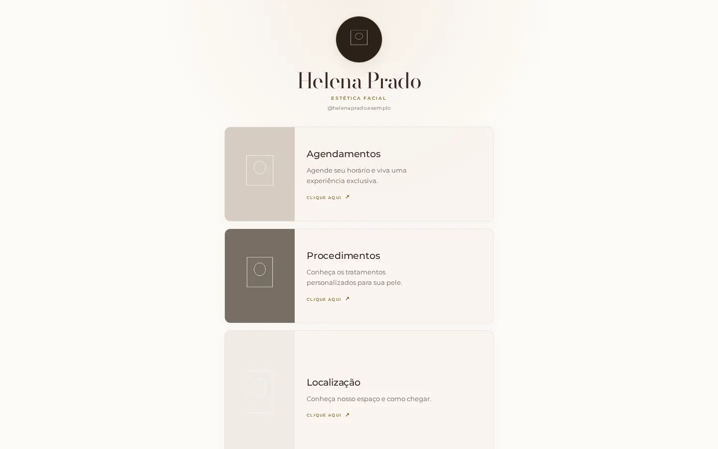 Preview da página de links Helena Prado